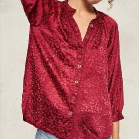 Anthropologie Velvet Burnout‎ Blouse Women M NWT Button-Up 3/4 Sleeve Tunic Top - Picture 16 of 16